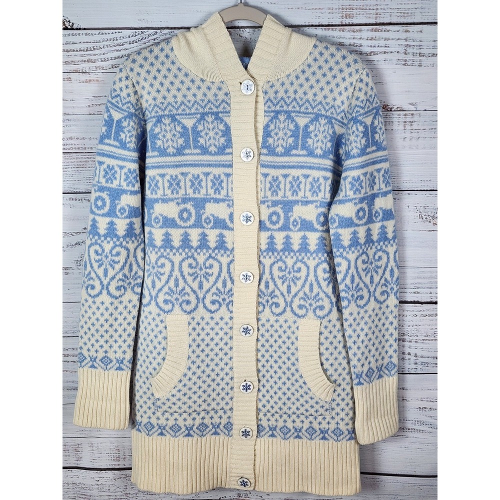 NEW Moods Of Norway Cardigan Hooded Sweater Womens Sz L Grandma Waffle Recipe